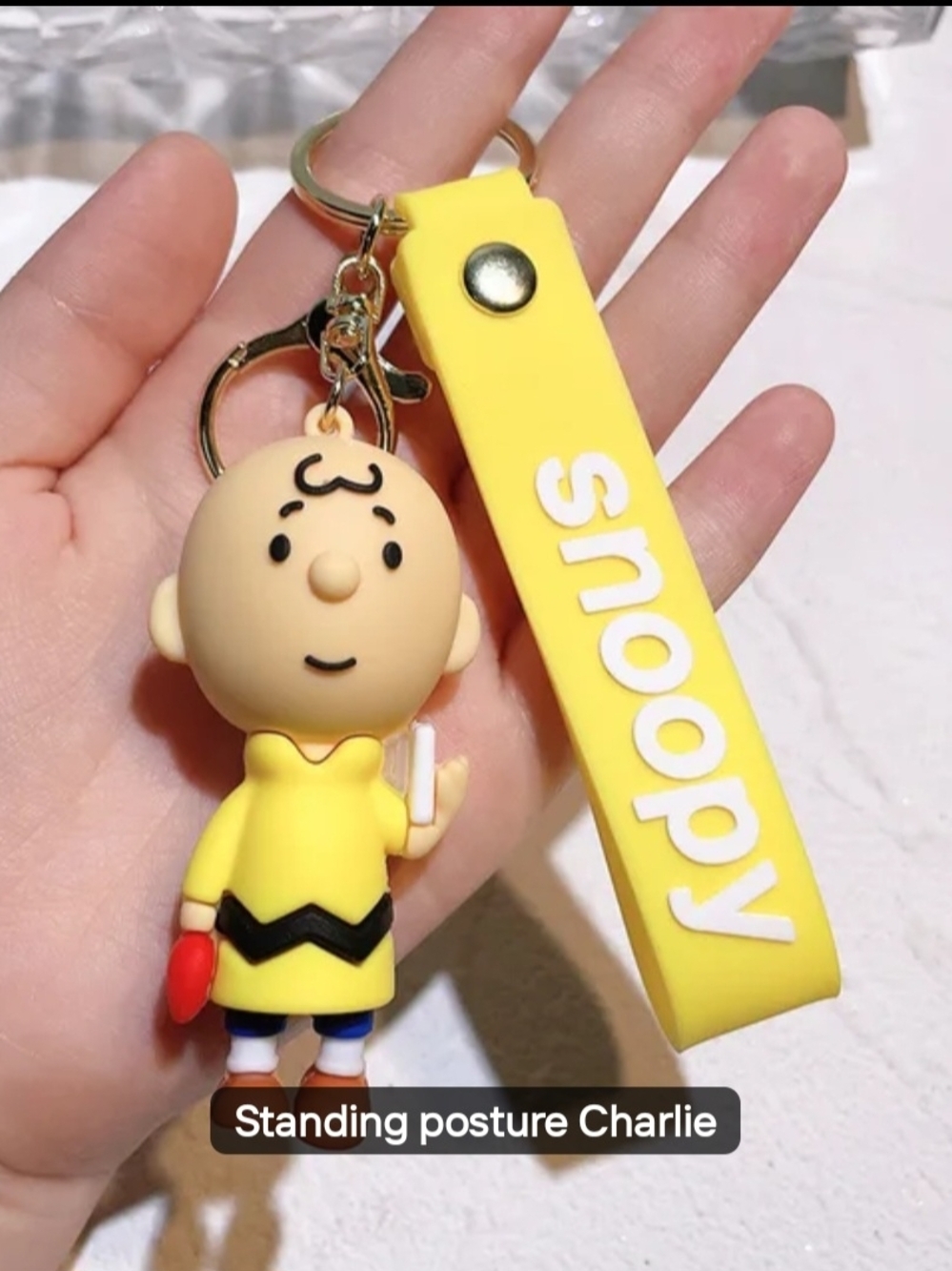 Charlie Brown Yellow Snoopy Keychain with Wrist Strap